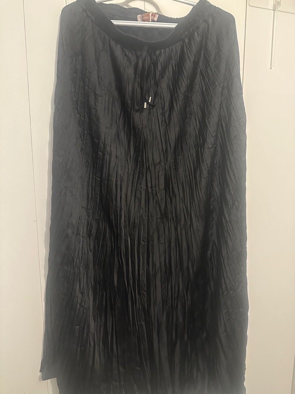 Women's Black Crinkled Maxi Skirt with Drawstring Waist NWOT